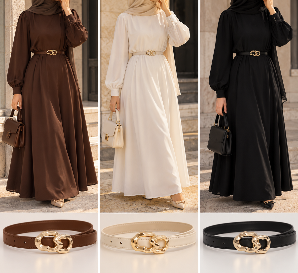 Ceinture Fine Élégante – Boucle Fleurie Dorée