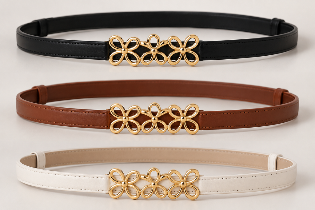 Ceinture Fine Élégante – Boucle Fleurie Dorée