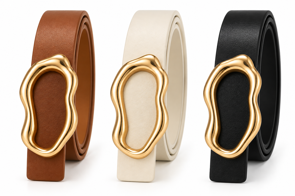 Ceinture Fine Élégante – Boucle Fleurie Dorée